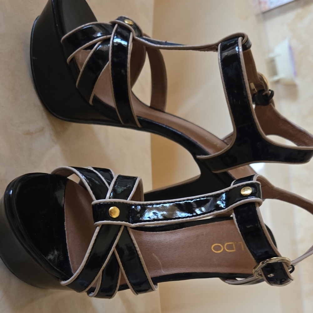 ALDO Glossy Black Strappy Heels